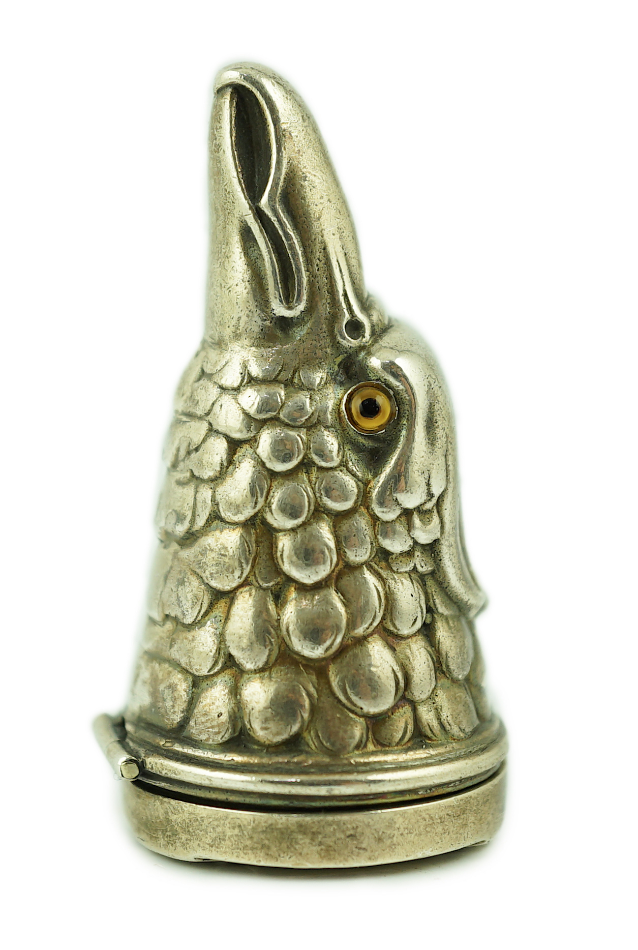 An Elizabeth II novelty silver vesta case, modelled as an eagle's head, David A. Bowles